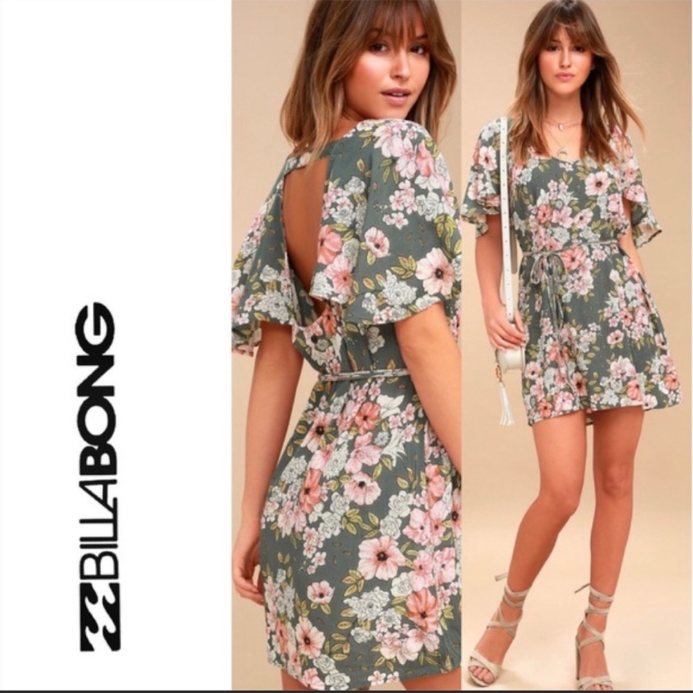 Billabong Fine Flutter Sleeve, Mini Green Floral, size L